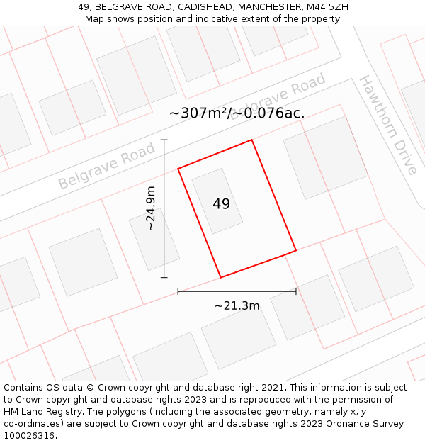 49, BELGRAVE ROAD, CADISHEAD, MANCHESTER, M44 5ZH: Plot and title map