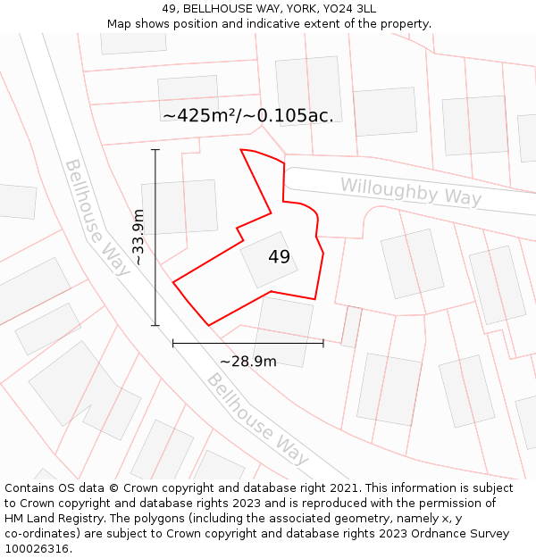 49, BELLHOUSE WAY, YORK, YO24 3LL: Plot and title map