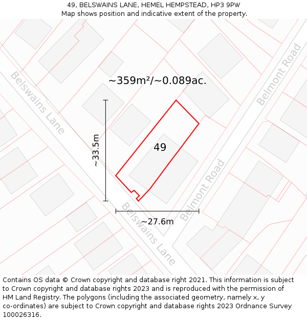 49, BELSWAINS LANE, HEMEL HEMPSTEAD, HP3 9PW: Plot and title map