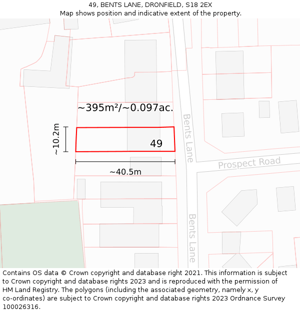 49, BENTS LANE, DRONFIELD, S18 2EX: Plot and title map