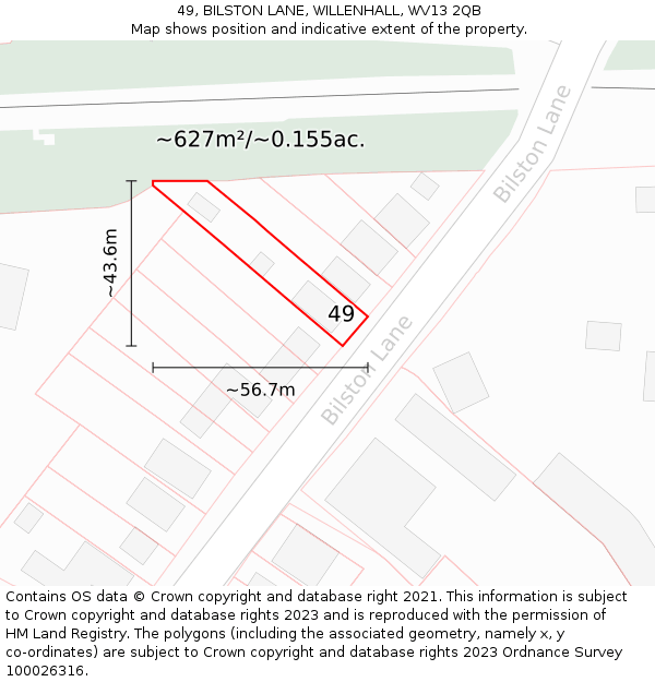 49, BILSTON LANE, WILLENHALL, WV13 2QB: Plot and title map