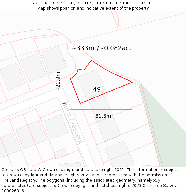 49, BIRCH CRESCENT, BIRTLEY, CHESTER LE STREET, DH3 1FH: Plot and title map