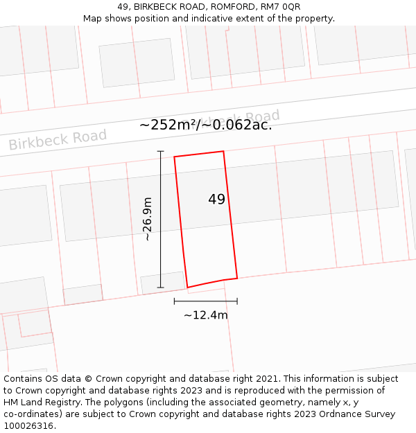 49, BIRKBECK ROAD, ROMFORD, RM7 0QR: Plot and title map