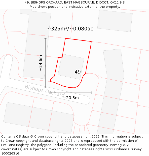 49, BISHOPS ORCHARD, EAST HAGBOURNE, DIDCOT, OX11 9JS: Plot and title map