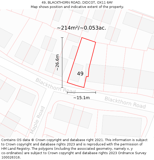 49, BLACKTHORN ROAD, DIDCOT, OX11 6AY: Plot and title map