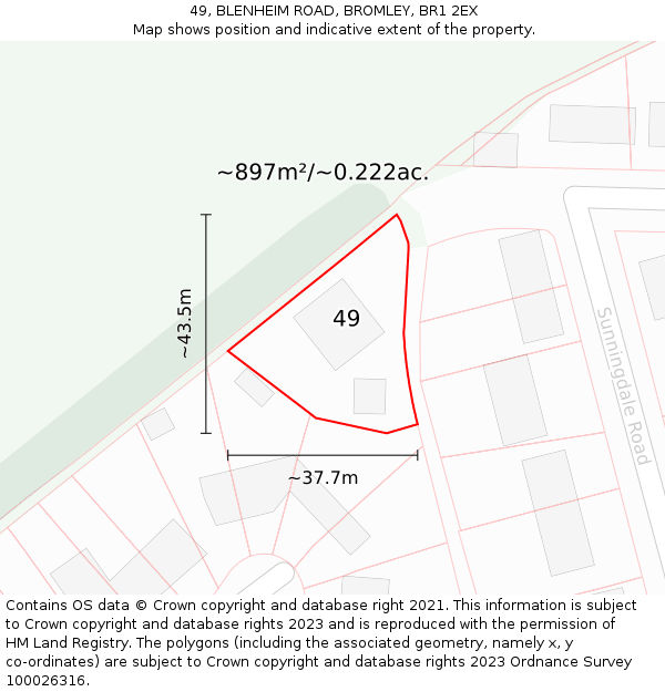 49, BLENHEIM ROAD, BROMLEY, BR1 2EX: Plot and title map