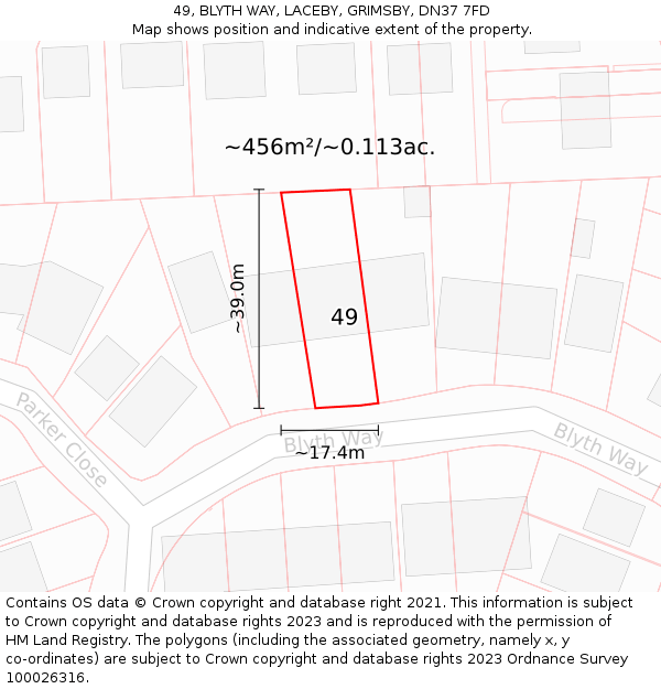 49, BLYTH WAY, LACEBY, GRIMSBY, DN37 7FD: Plot and title map