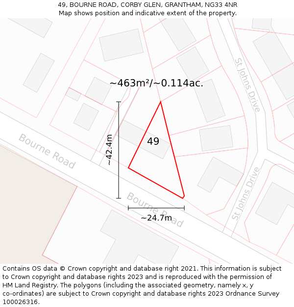 49, BOURNE ROAD, CORBY GLEN, GRANTHAM, NG33 4NR: Plot and title map