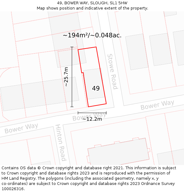 49, BOWER WAY, SLOUGH, SL1 5HW: Plot and title map