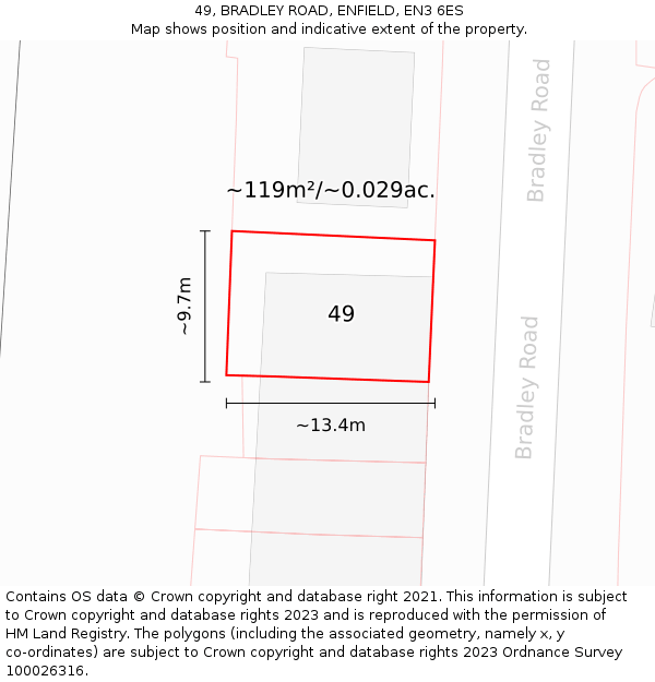 49, BRADLEY ROAD, ENFIELD, EN3 6ES: Plot and title map