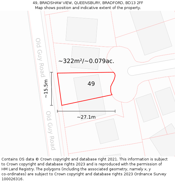 49, BRADSHAW VIEW, QUEENSBURY, BRADFORD, BD13 2FF: Plot and title map