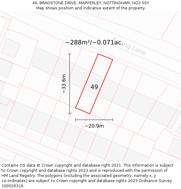 49, BRADSTONE DRIVE, MAPPERLEY, NOTTINGHAM, NG3 5SY: Plot and title map