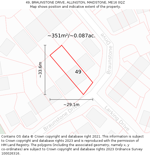 49, BRAUNSTONE DRIVE, ALLINGTON, MAIDSTONE, ME16 0QZ: Plot and title map