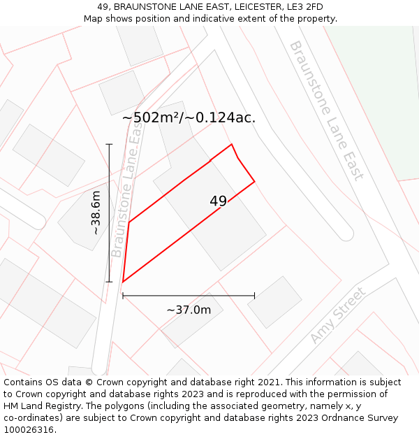 49, BRAUNSTONE LANE EAST, LEICESTER, LE3 2FD: Plot and title map