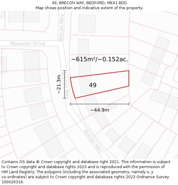 49, BRECON WAY, BEDFORD, MK41 8DD: Plot and title map