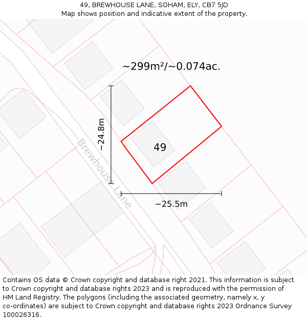 49, BREWHOUSE LANE, SOHAM, ELY, CB7 5JD: Plot and title map