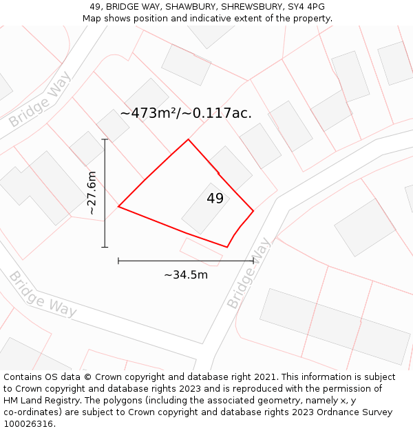 49, BRIDGE WAY, SHAWBURY, SHREWSBURY, SY4 4PG: Plot and title map