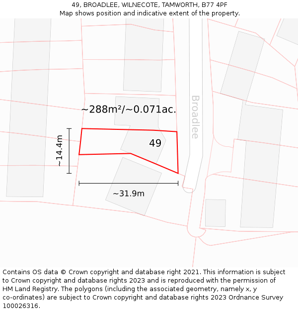 49, BROADLEE, WILNECOTE, TAMWORTH, B77 4PF: Plot and title map