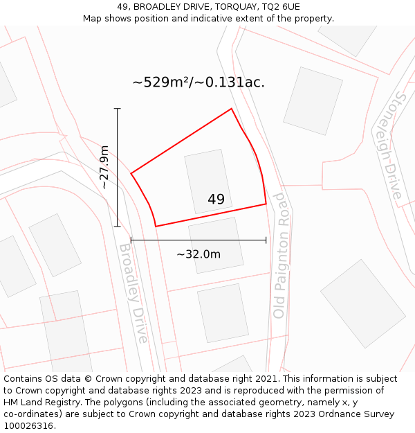 49, BROADLEY DRIVE, TORQUAY, TQ2 6UE: Plot and title map