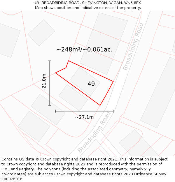 49, BROADRIDING ROAD, SHEVINGTON, WIGAN, WN6 8EX: Plot and title map