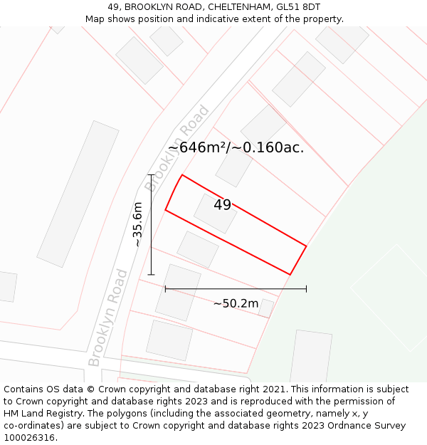 49, BROOKLYN ROAD, CHELTENHAM, GL51 8DT: Plot and title map