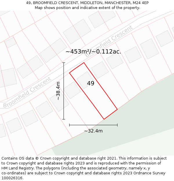 49, BROOMFIELD CRESCENT, MIDDLETON, MANCHESTER, M24 4EP: Plot and title map