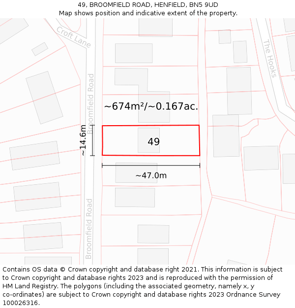 49, BROOMFIELD ROAD, HENFIELD, BN5 9UD: Plot and title map