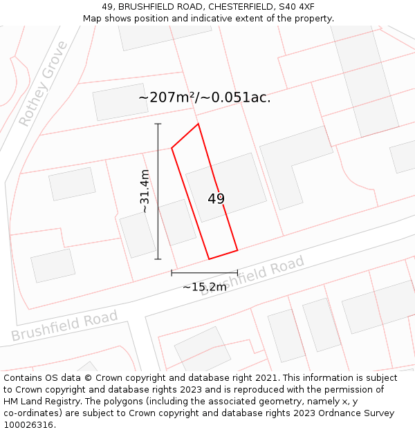 49, BRUSHFIELD ROAD, CHESTERFIELD, S40 4XF: Plot and title map