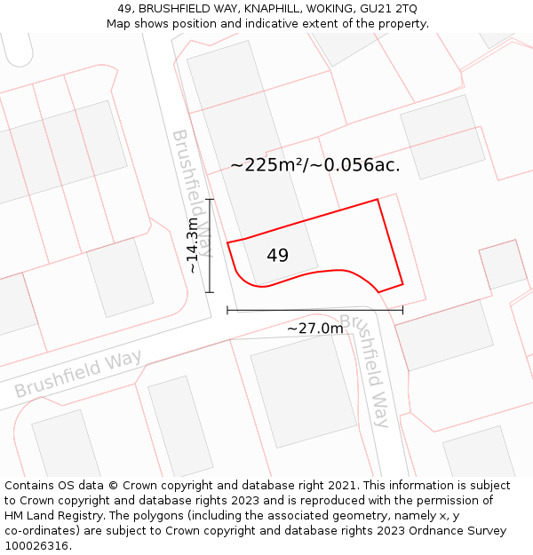49, BRUSHFIELD WAY, KNAPHILL, WOKING, GU21 2TQ: Plot and title map
