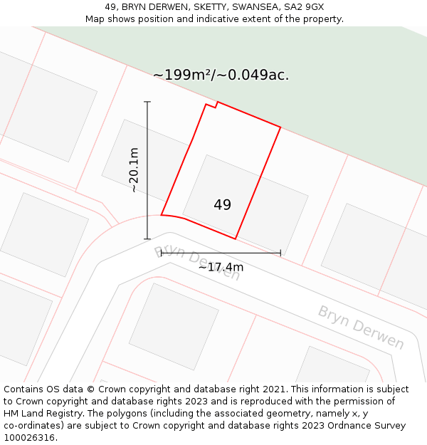 49, BRYN DERWEN, SKETTY, SWANSEA, SA2 9GX: Plot and title map