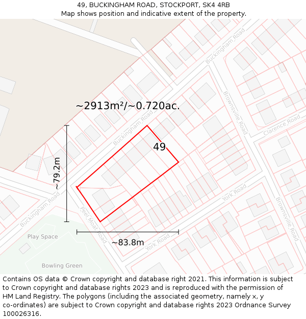 49, BUCKINGHAM ROAD, STOCKPORT, SK4 4RB: Plot and title map