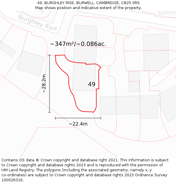 49, BURGHLEY RISE, BURWELL, CAMBRIDGE, CB25 0RS: Plot and title map