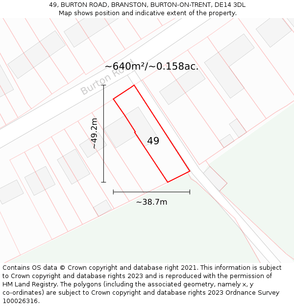 49, BURTON ROAD, BRANSTON, BURTON-ON-TRENT, DE14 3DL: Plot and title map