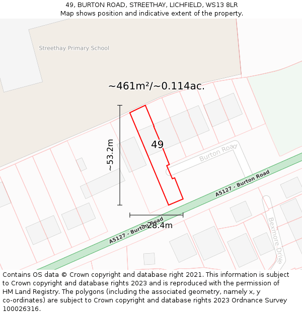 49, BURTON ROAD, STREETHAY, LICHFIELD, WS13 8LR: Plot and title map