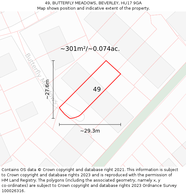 49, BUTTERFLY MEADOWS, BEVERLEY, HU17 9GA: Plot and title map