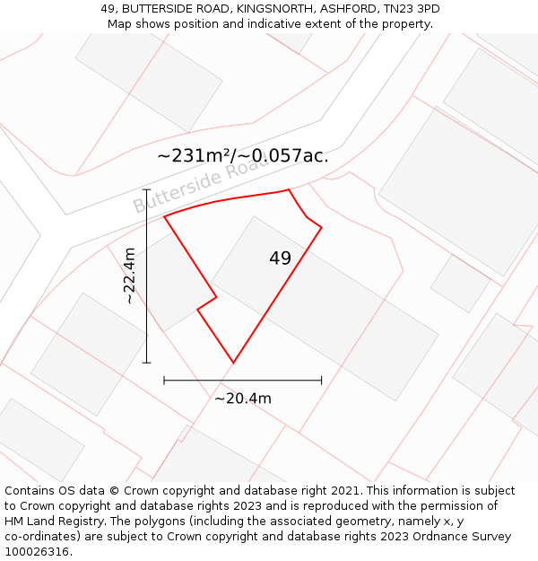 49, BUTTERSIDE ROAD, KINGSNORTH, ASHFORD, TN23 3PD: Plot and title map