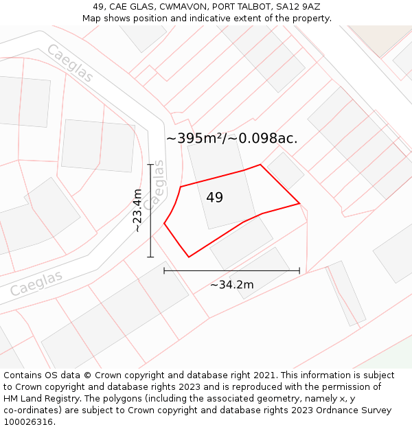 49, CAE GLAS, CWMAVON, PORT TALBOT, SA12 9AZ: Plot and title map