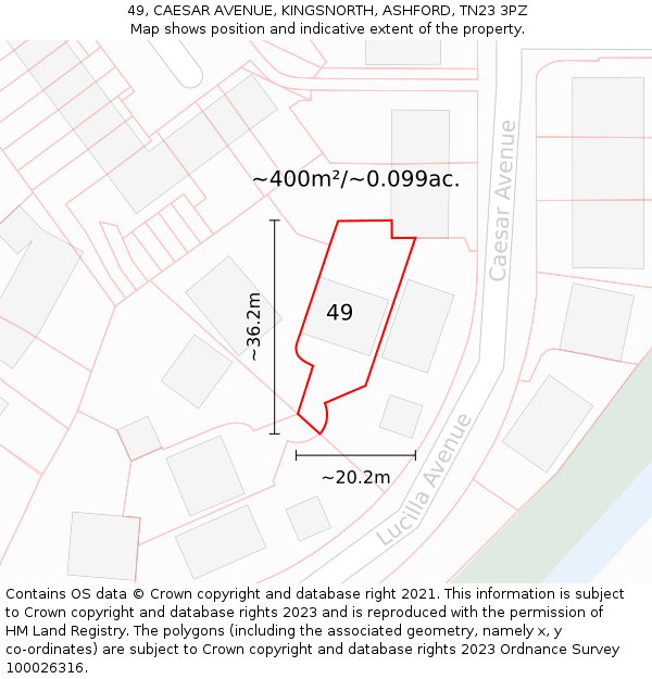 49, CAESAR AVENUE, KINGSNORTH, ASHFORD, TN23 3PZ: Plot and title map