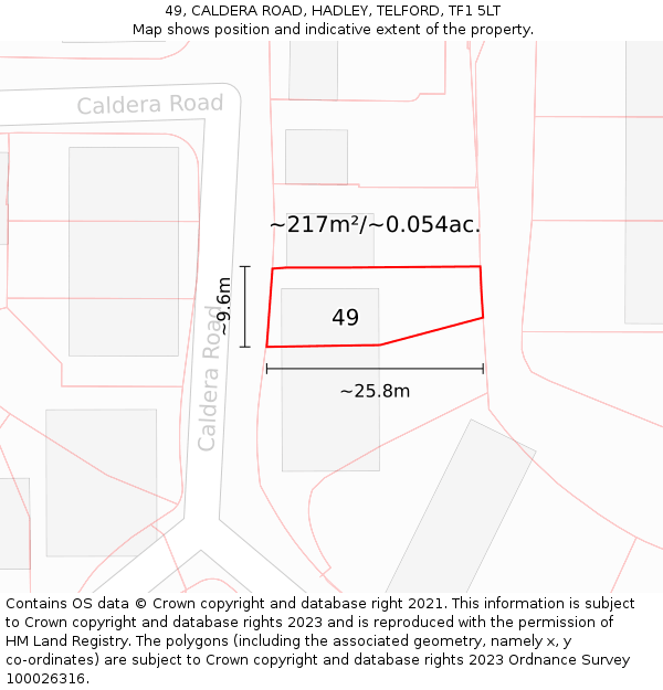 49, CALDERA ROAD, HADLEY, TELFORD, TF1 5LT: Plot and title map