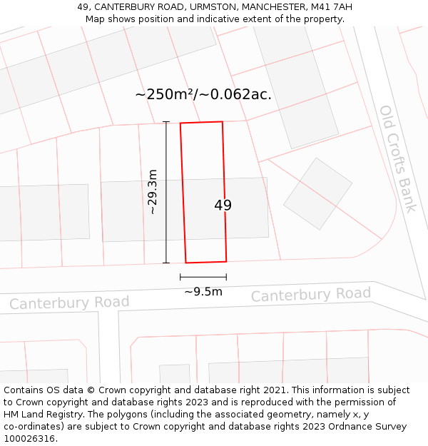 49, CANTERBURY ROAD, URMSTON, MANCHESTER, M41 7AH: Plot and title map