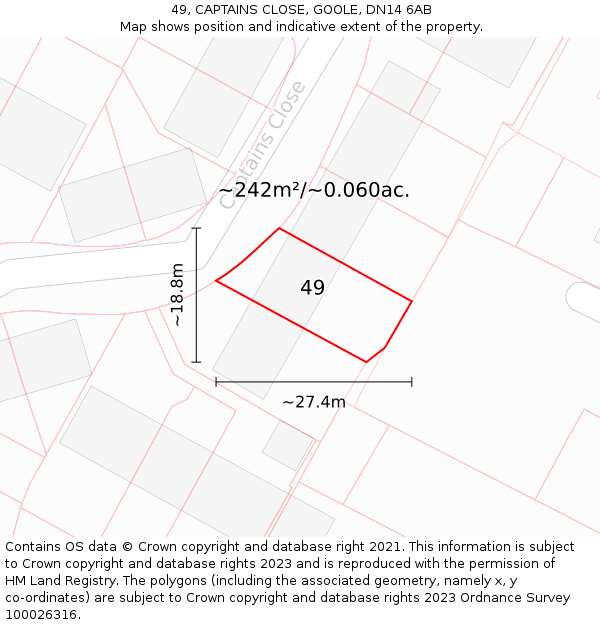 49, CAPTAINS CLOSE, GOOLE, DN14 6AB: Plot and title map