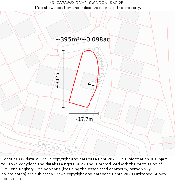 49, CARAWAY DRIVE, SWINDON, SN2 2RH: Plot and title map