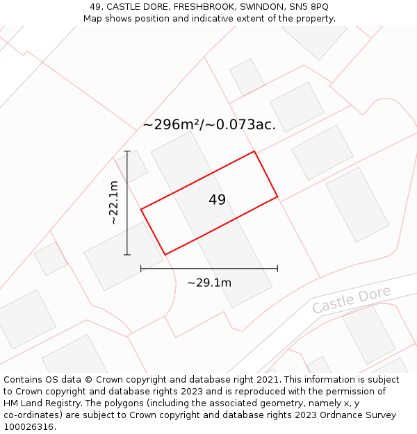 49, CASTLE DORE, FRESHBROOK, SWINDON, SN5 8PQ: Plot and title map