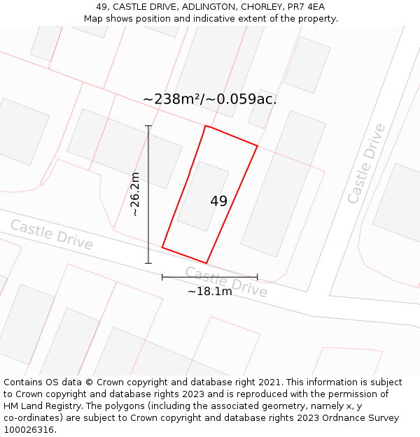 49, CASTLE DRIVE, ADLINGTON, CHORLEY, PR7 4EA: Plot and title map