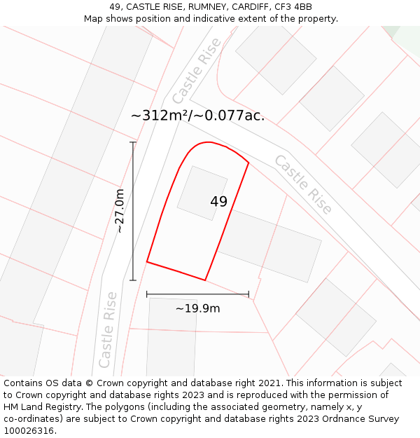 49, CASTLE RISE, RUMNEY, CARDIFF, CF3 4BB: Plot and title map