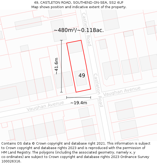 49, CASTLETON ROAD, SOUTHEND-ON-SEA, SS2 4UF: Plot and title map