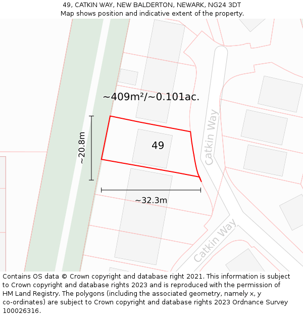 49, CATKIN WAY, NEW BALDERTON, NEWARK, NG24 3DT: Plot and title map