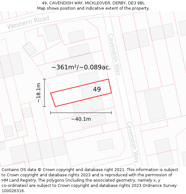 49, CAVENDISH WAY, MICKLEOVER, DERBY, DE3 9BL: Plot and title map