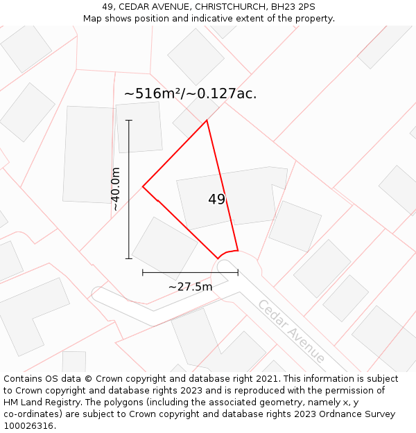 49, CEDAR AVENUE, CHRISTCHURCH, BH23 2PS: Plot and title map