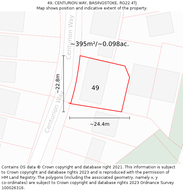 49, CENTURION WAY, BASINGSTOKE, RG22 4TJ: Plot and title map